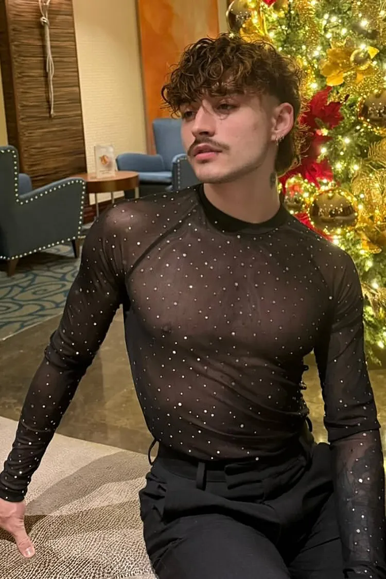 black glitter mesh top
