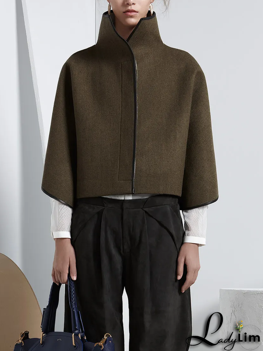 Vintage Loose Solid Color Stand Collar Jackets