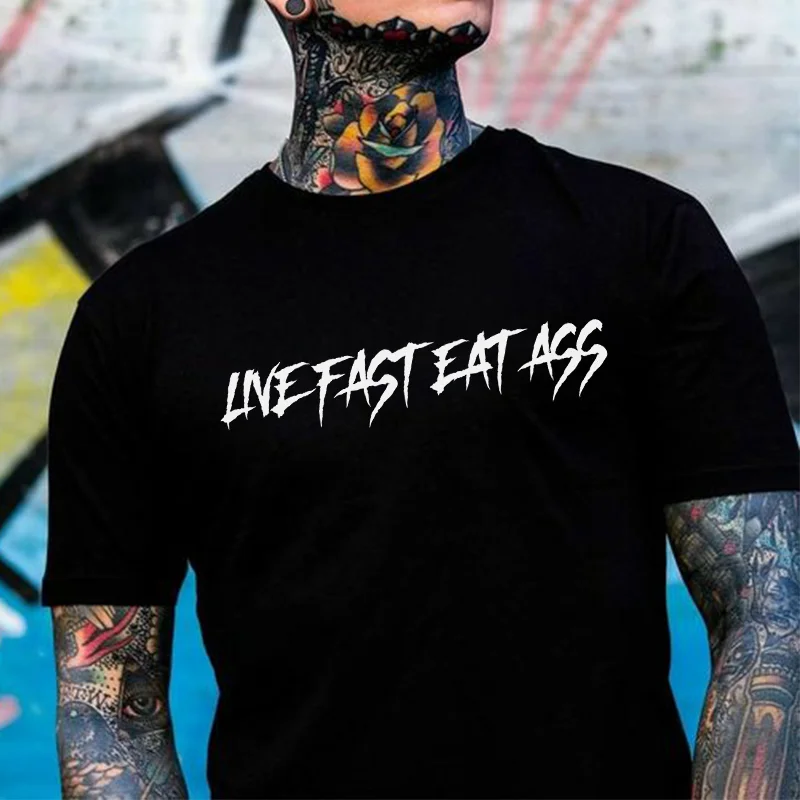 Live Fast Eat Ass Printed Men's T-shirt -  