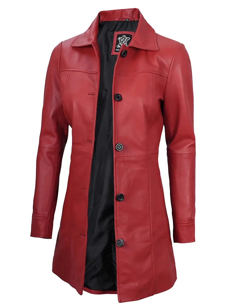 Kandis Women Red Real Leather Car Coat QueenFunky