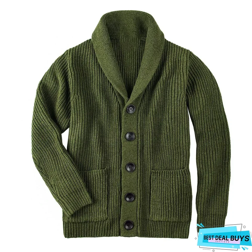 Men's Sweater Turtleneck Single Breasted Pocket Jacket Sweater Cardigan