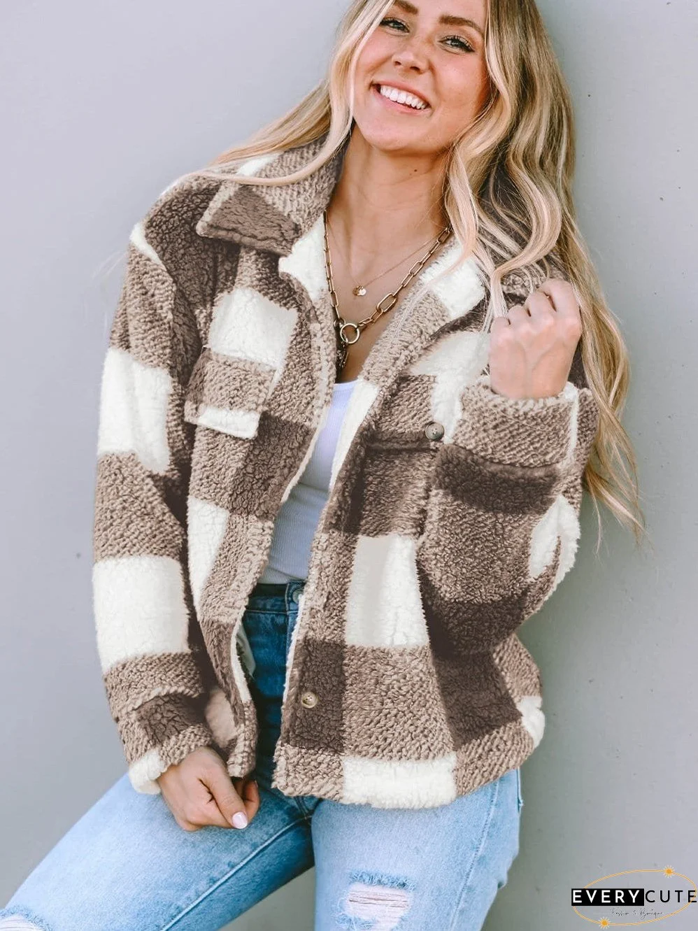 Casual Plaid Sherpa Jacket for Fall/Winter