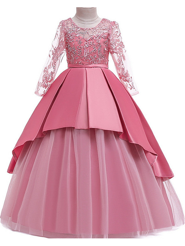 Daisda Ball Gown Long Sleeve Jewel Neck Flower Girl Dresses Polyester ...