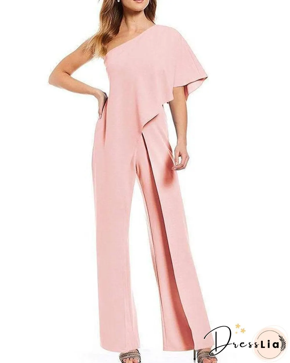 One Shoulder Solid High Waist Wide Leg Black Elegant Jumpsuit
