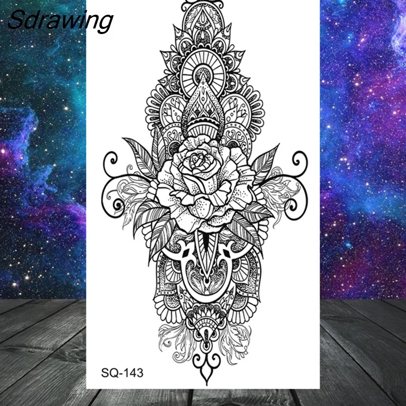 Sdrawing Bow Henna Crown Temporary Tattoos For Women Adult Girl Kids Butterfly Dream Catcher Fake Tattoo Neck Arm Hands Small Tatoo