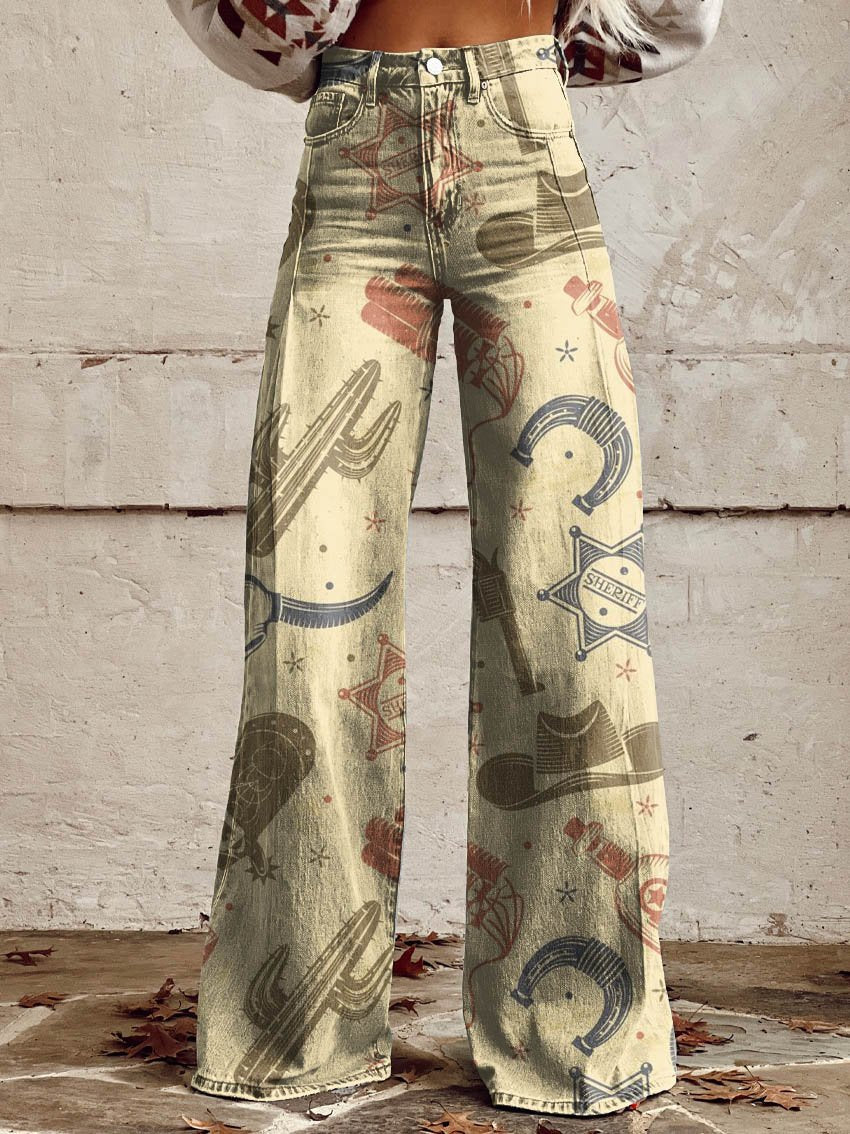 Women's Cowboy Theme Print Casual Wide Leg Pants