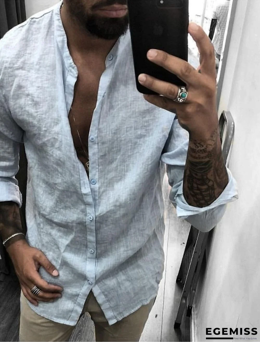 mens  long sleeve shirts button down mandarin collar casual regular fit dress shirts (xx-large, a- gray) Linen | EGEMISS
