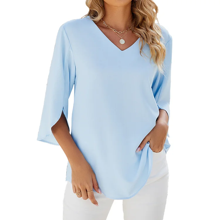 Women Shirts Short Sleeve Tops Lapel Neck Blouse Elegant Tunic Shirt