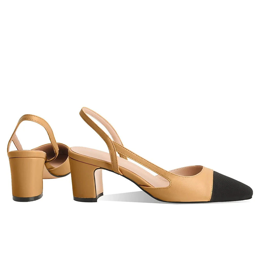 65mm Chunky Heels for Women Slingback Pumps Sandals Splicing Round Toe Casual Wedding Pumps-MERUMOTE
