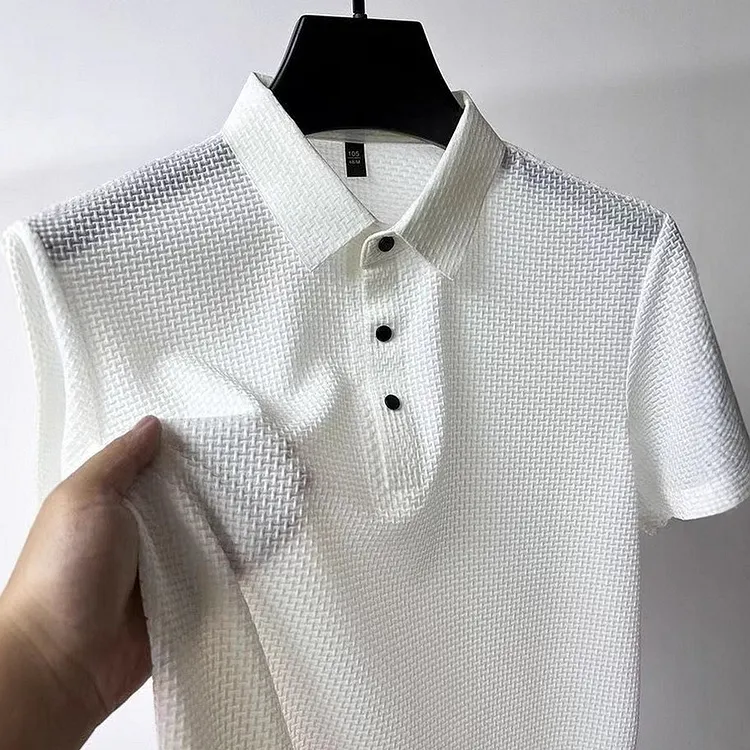 Men's Knit Collar Polo Shirt Casual Short Sleeve Top