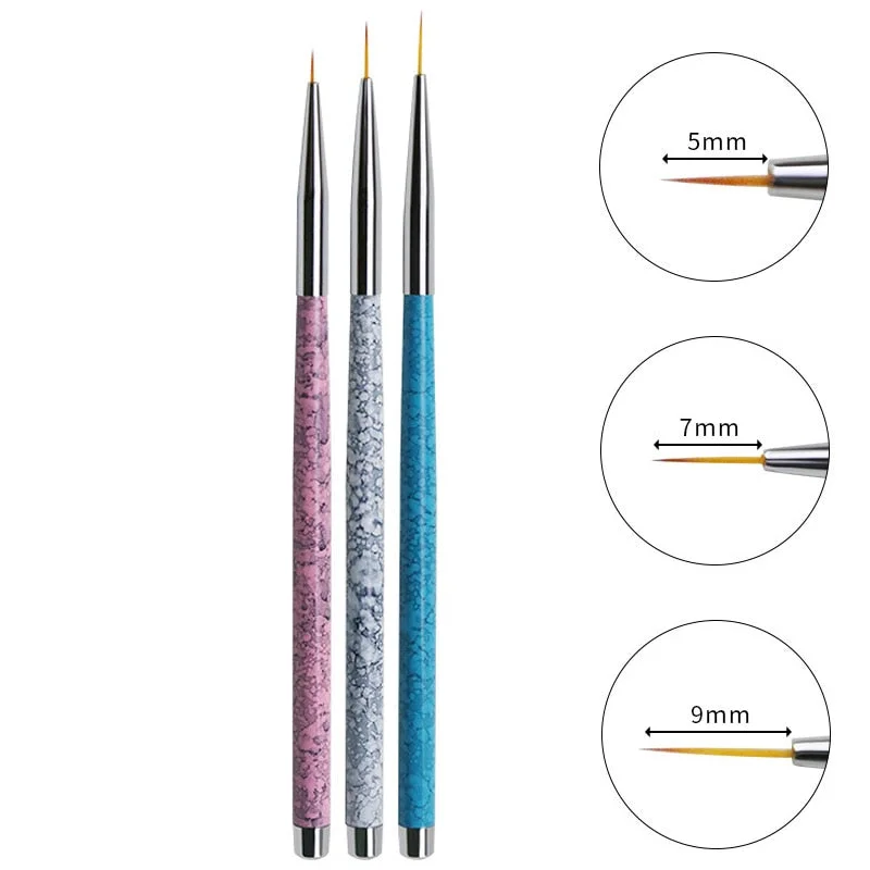 3pcs/Set Nail Brush Nail Art Acrylic Liquid Powder French Stripes Lines Liner Painting Design Brush Dotting Picking Pen Tool-Nail Inspo