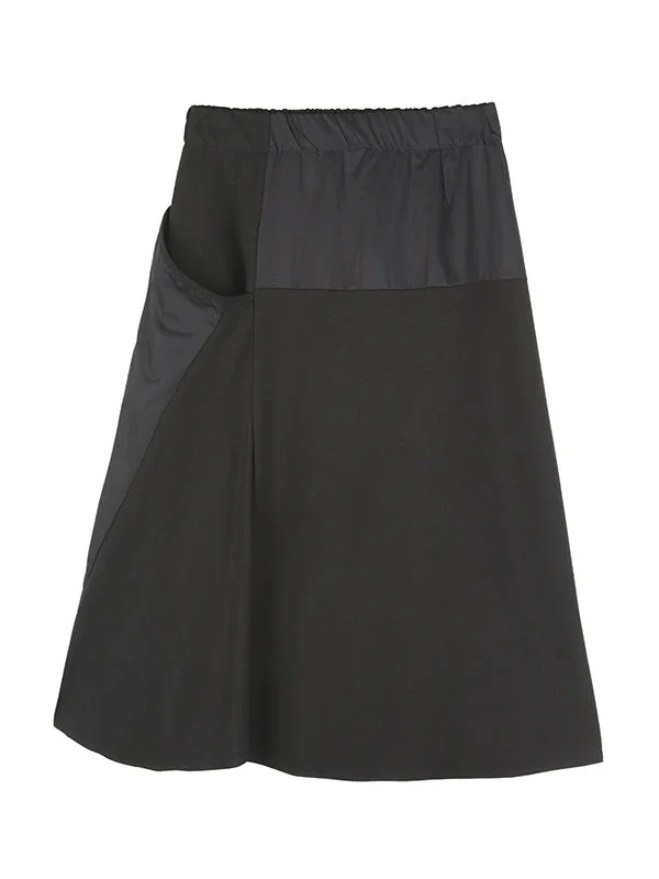 Original Black Irregularity Stitching Split-Joint Skirt