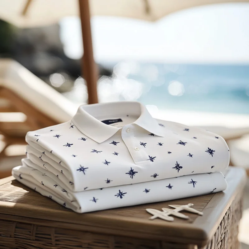 Men's Casual Ocean Print Polo Shirt