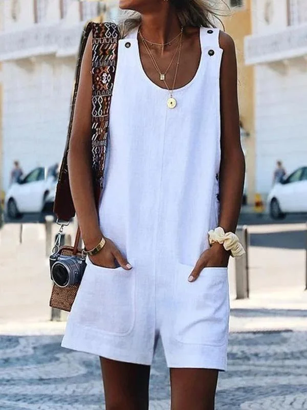 Button Strap Jumpsuit Romper Playsuit-Mayoulove