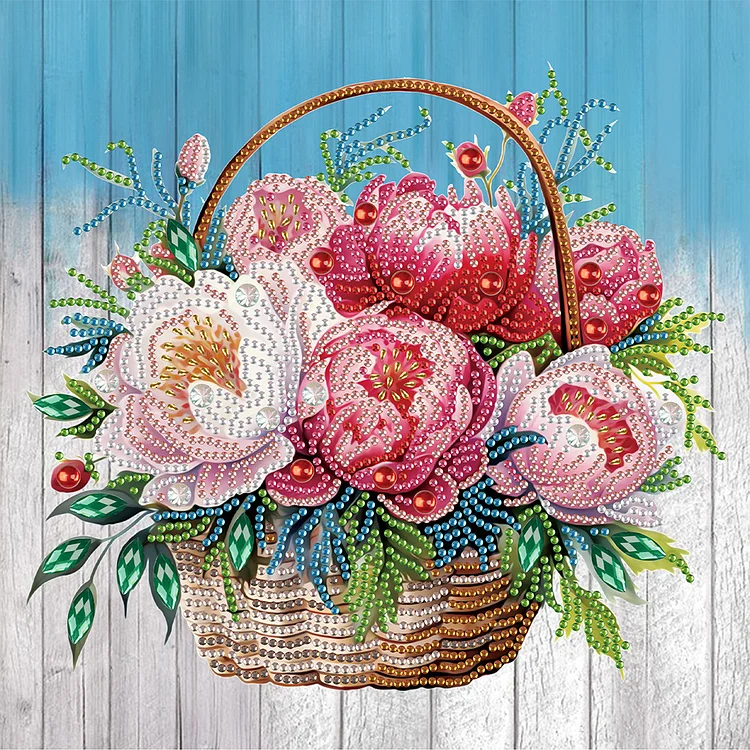 Flower Basket Bouquet 30*30cm (Canvas) Special Shaped Drill Diamond Painting gbfke