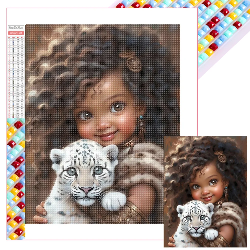 Full Square Diamond Painting - Girl&Leopard(Canvas|35*45cm)