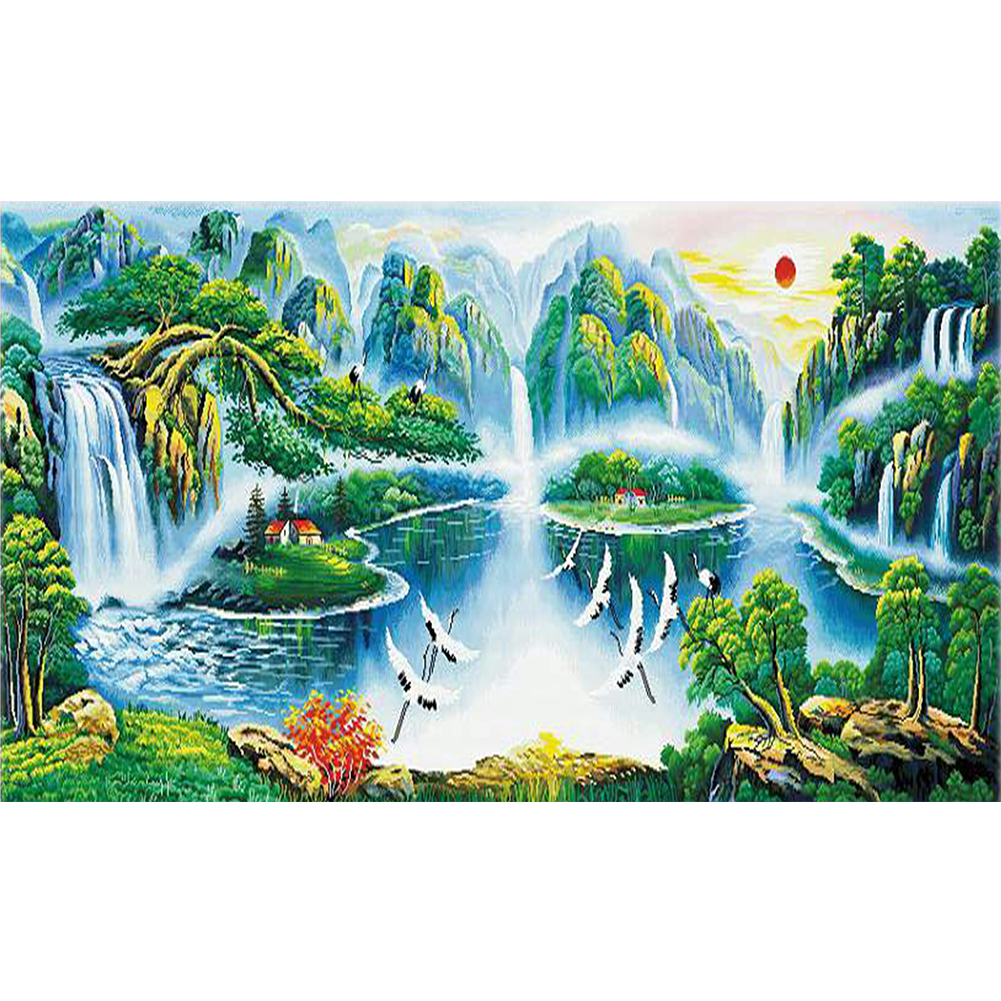 

110*50CM - Round Drill Diamond Painting - Crane Landscape, 501 Original