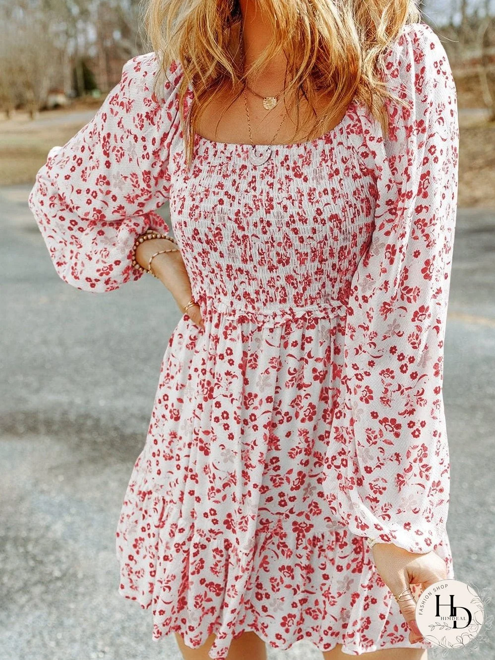 Square Neck Floral Dress