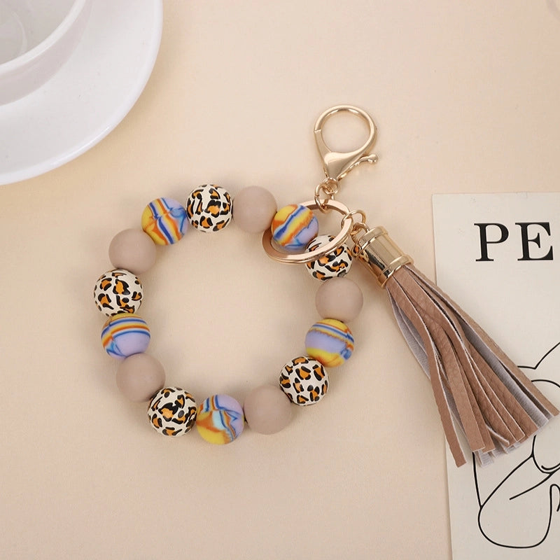 Vintage Style Minimalist Leopard Silica Gel Beaded Unisex Bag Pendant Keychain