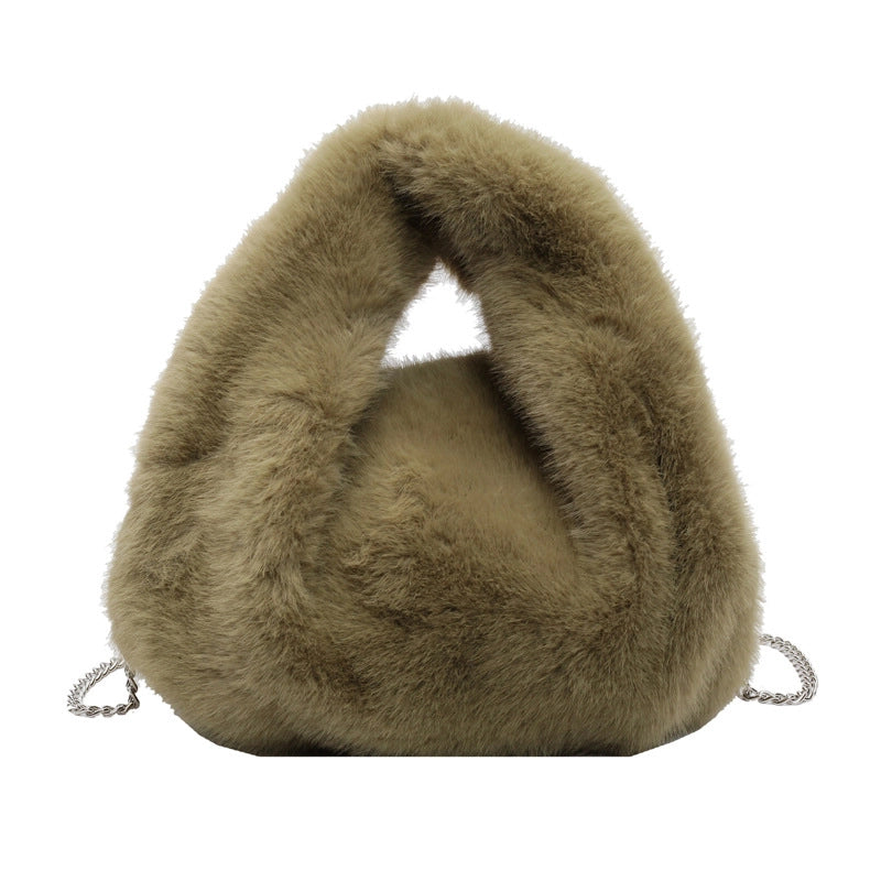 Women’s Medium Plush Solid Color Classic Style Streetwear Plush Round Zipper Crossbody Bag