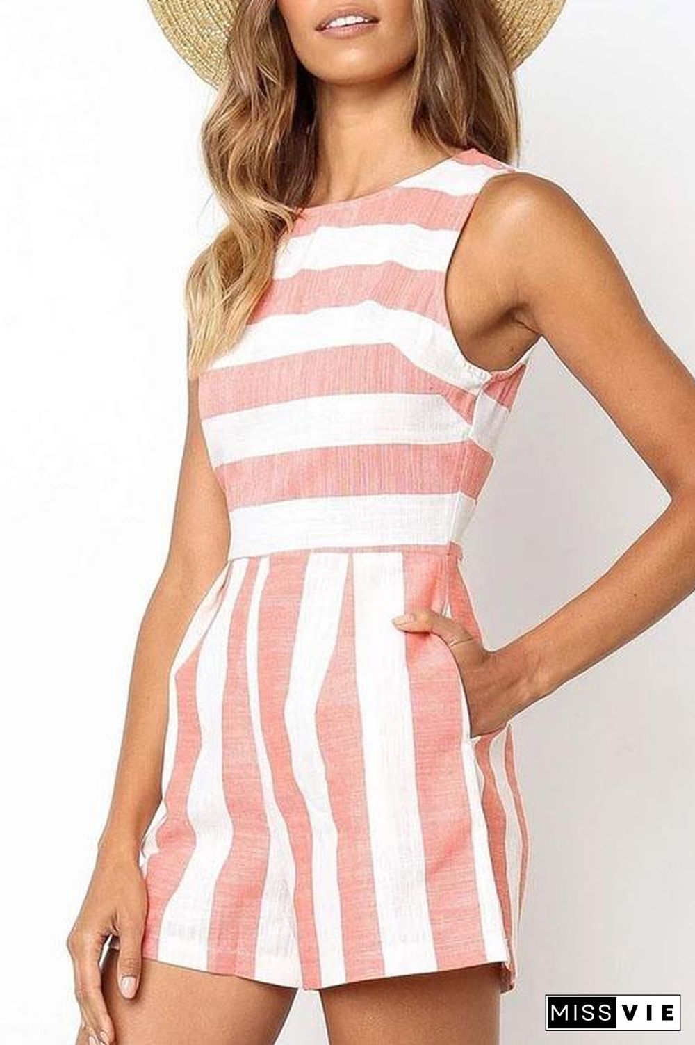 Wide Striped Pocket Romper