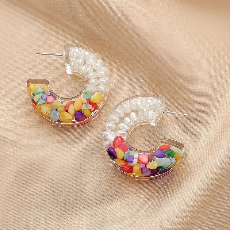 Personalized Creative Pearl Transparent Colorful Stone Stud Earrings - yankia