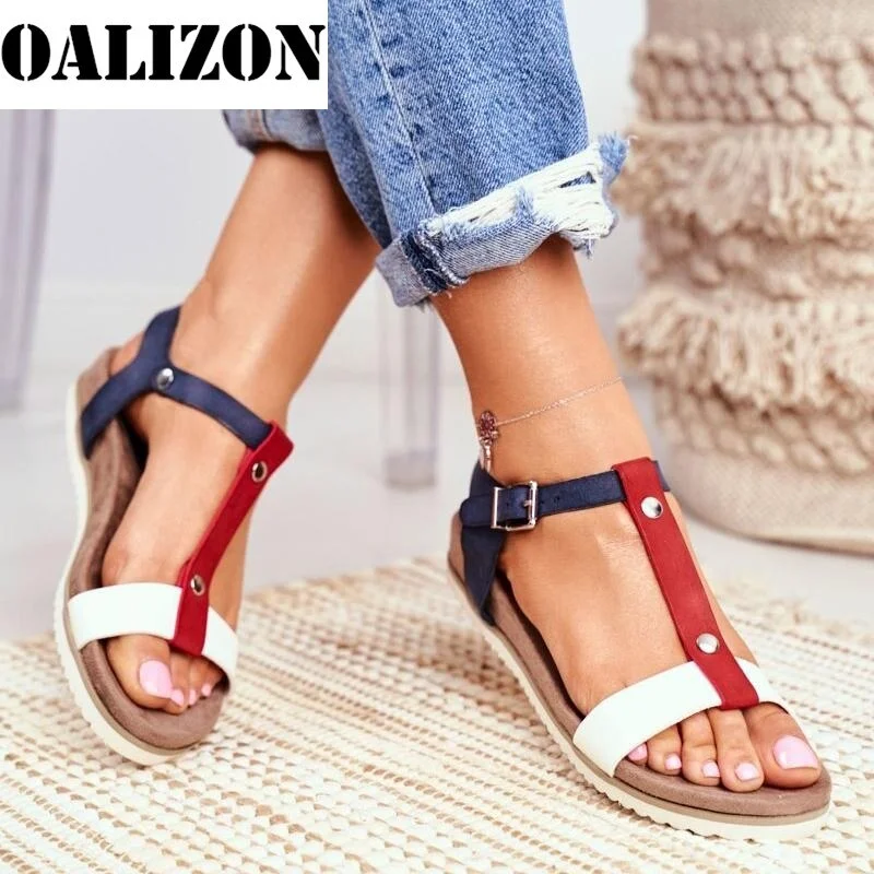 Women Wedge Low Heels Flip Flops Sandals Slippers Summer Shoes Woman Lady Casual Buckles Strap Open Toe Thong Sandals Flat Shoes