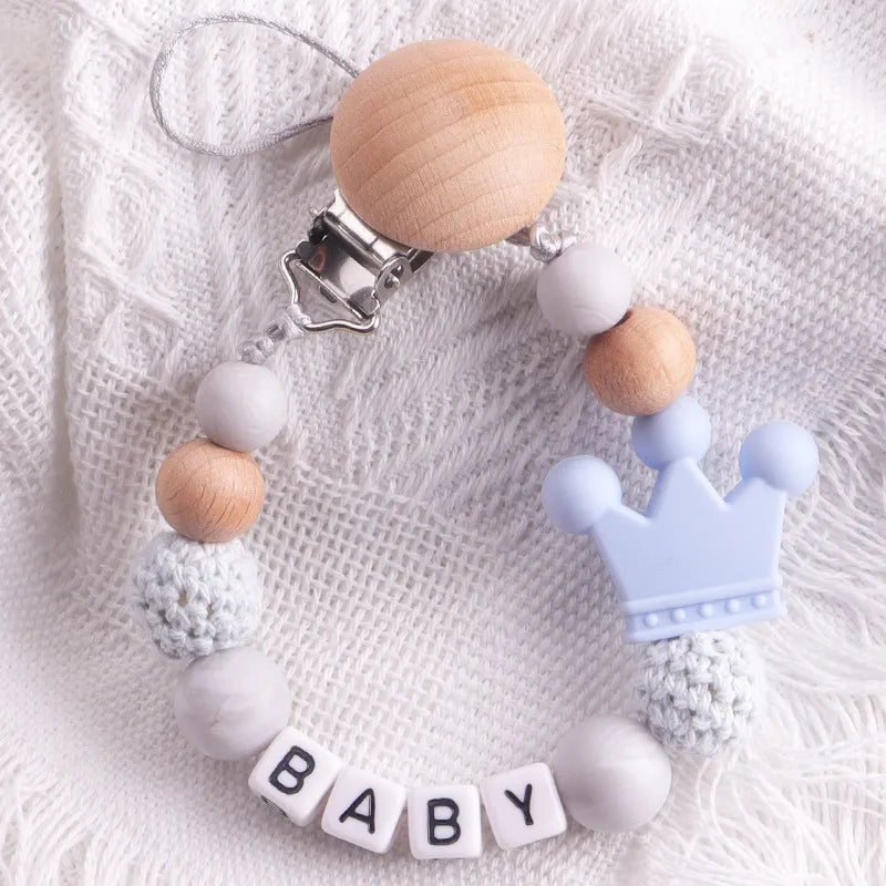 Cute Letter Crown Wood Silica Gel Pacifier Chain Baby Accessories