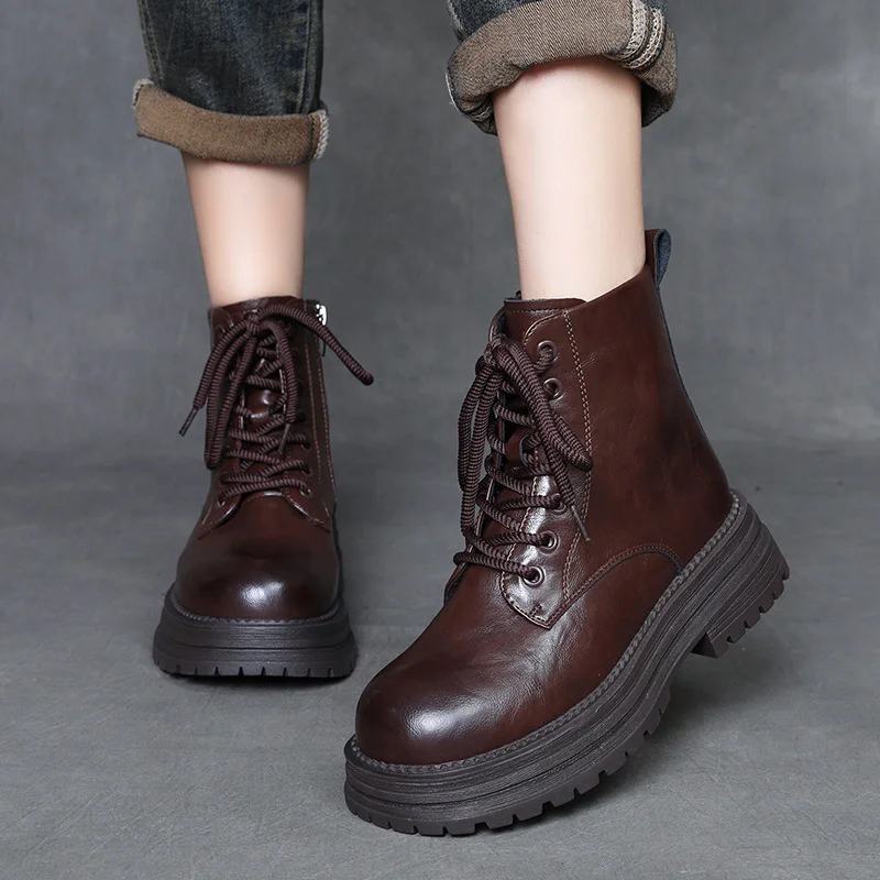 Yyvonne Leather Retro British Style Martin Boots 2025 Autumn And Winter New Fashion Casual Women's Boots Thick Bottom Increase Short Boots