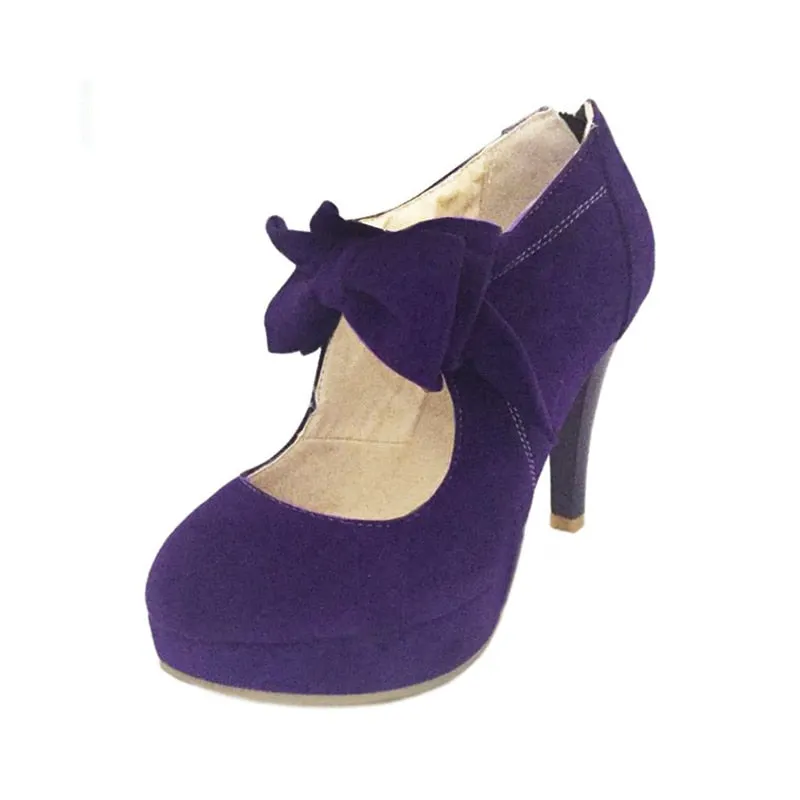 BONJOMARISA Sexy Spring Autumn High Heels Sweet Bowtie Platform Women Pumps Plus Size 30-48 Elegant Party Wedding Shoes Woman