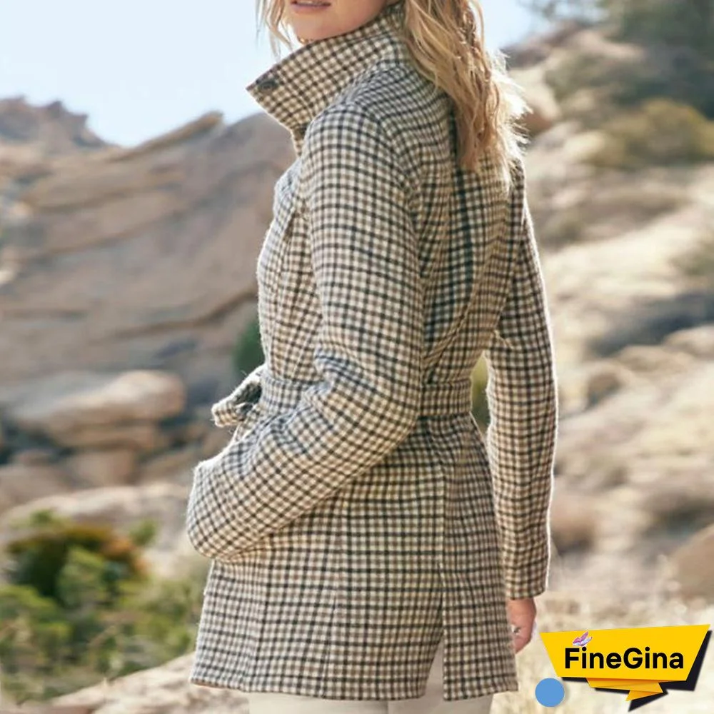 Autumn Lace-Up Plaid Coat