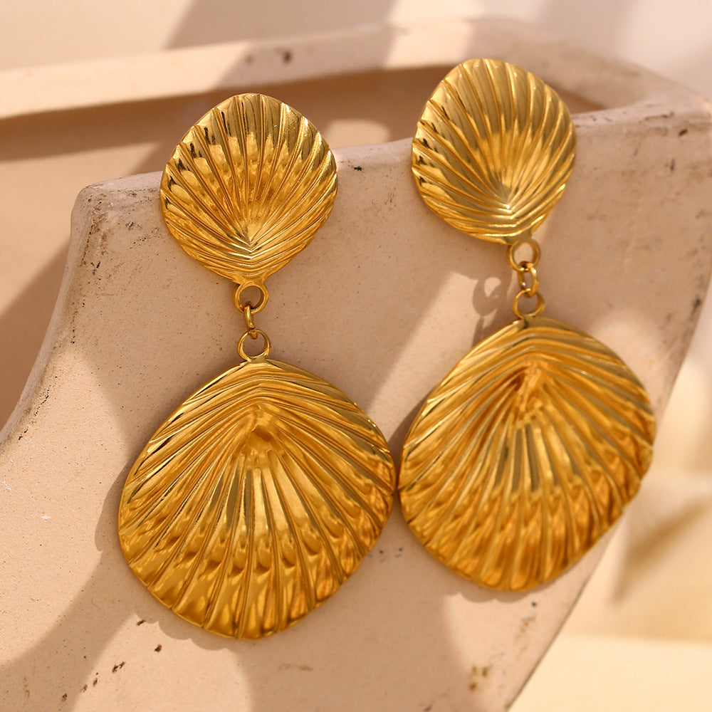 French Retro Design Earrings Stainless Steel Plated 18K Gold Vintage Diamond Striped Earrings