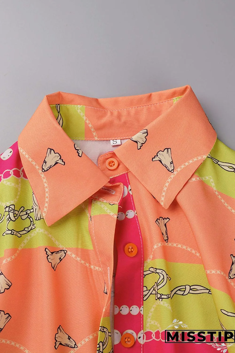 Yellow Casual Print Patchwork Buckle Turndown Collar Long Sleeve Two Pieces