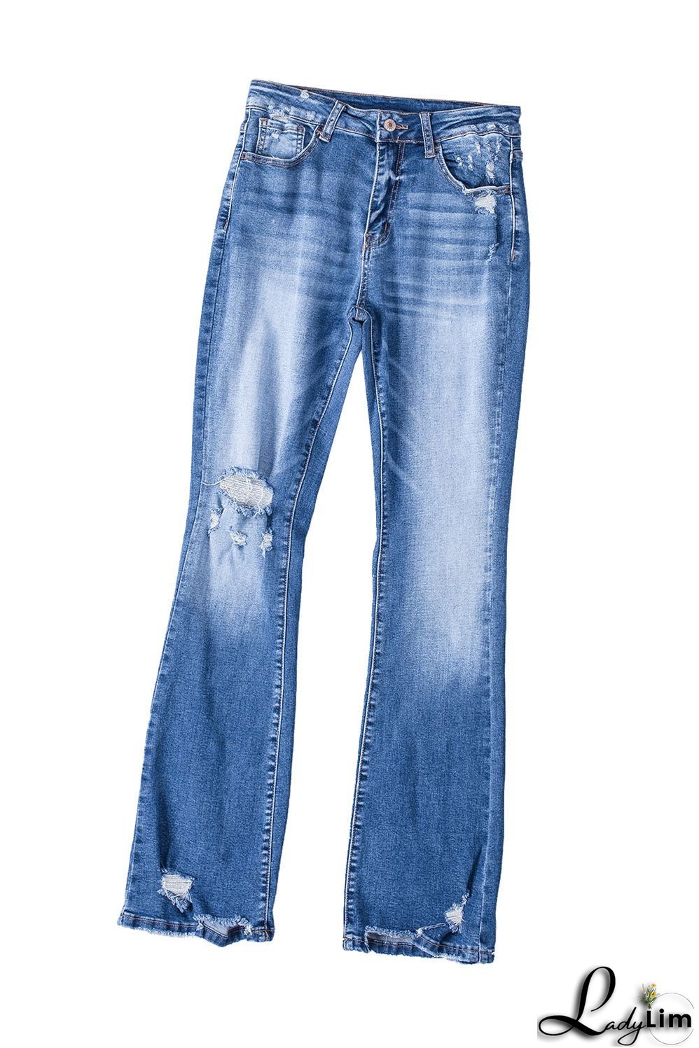 Stylish Women's High-Waisted Bootcut Flare Jeans with Side Pockets