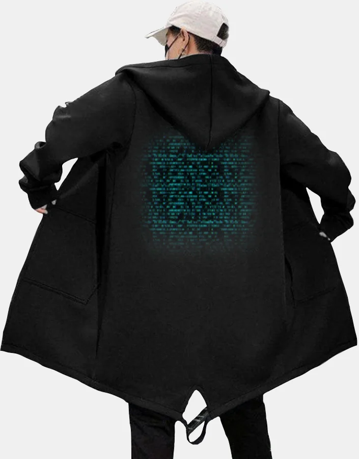 Men's Digital Code Printed Trench Coat Techwear Shop