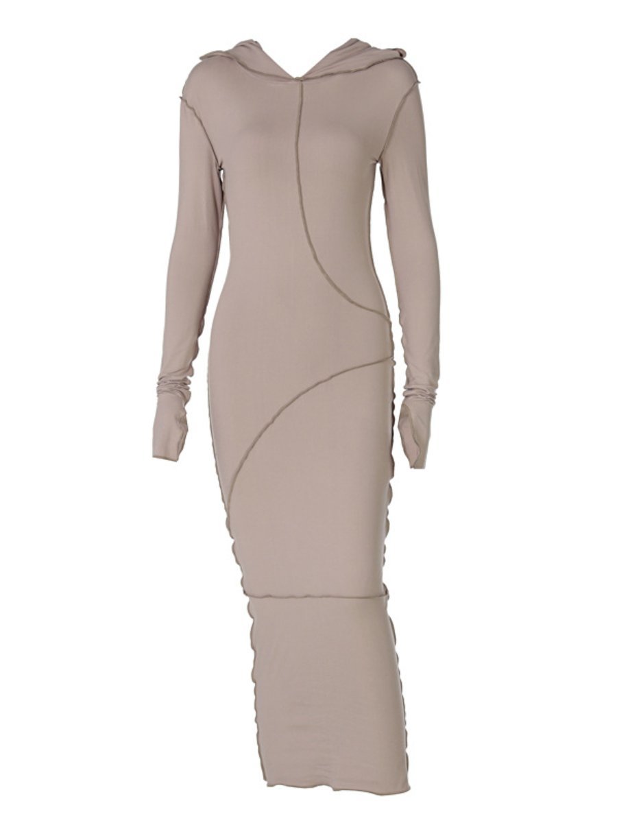 Women's Dresses Reverse Trim Long Sleeve Plus Size Maxi Bodycon Dresses