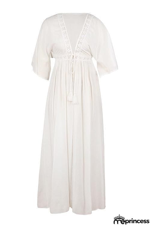 Crochet Lace Insert Long Cardigan