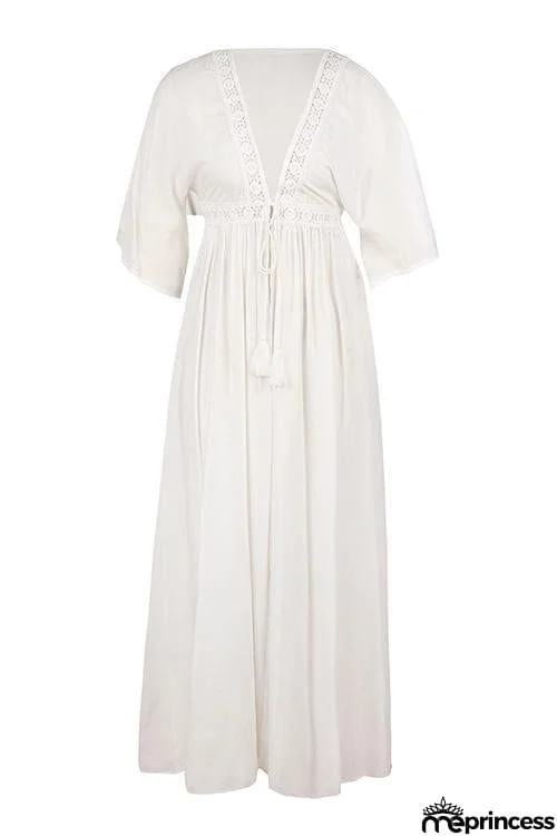 Crochet Lace Insert Long Cardigan