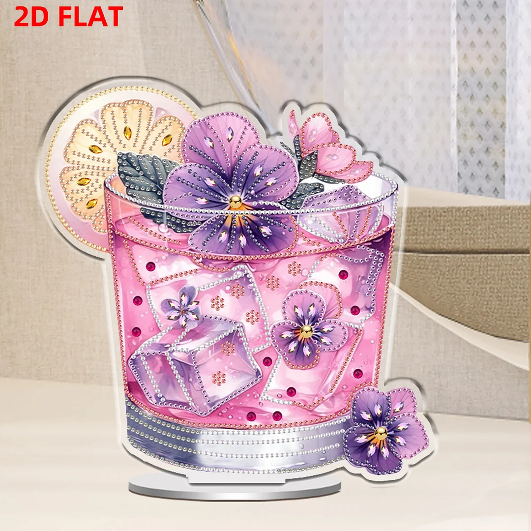 Drink DIY 2D Flat Print Acrylic Desktop Diamond Art Kits 24x22cm Desktop Decor
