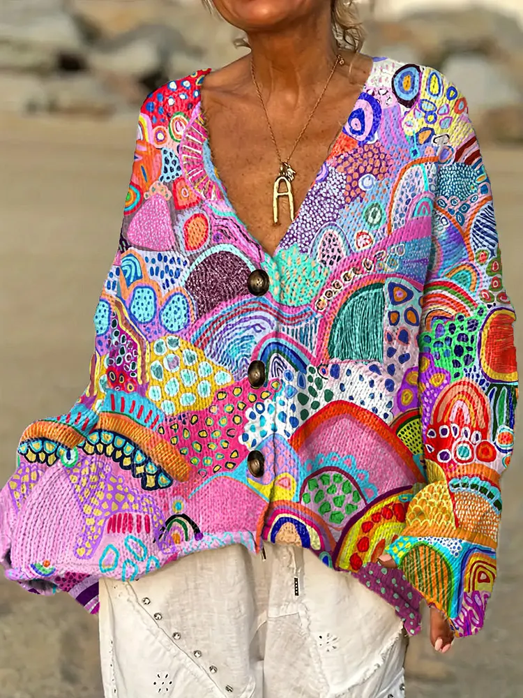 Women's Beautiful Colorful Abstract Geometric Painting Art Print Casual Pullover Sweater