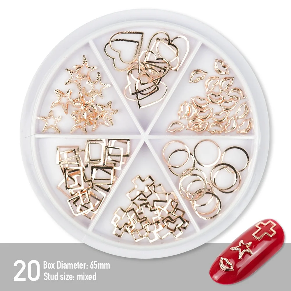 [Beautizon] 6 Grids Mixed Steel Studs Stars moons triangles Charms Nails DIY Accessories Nail Decoration Nail Art Rhinestones