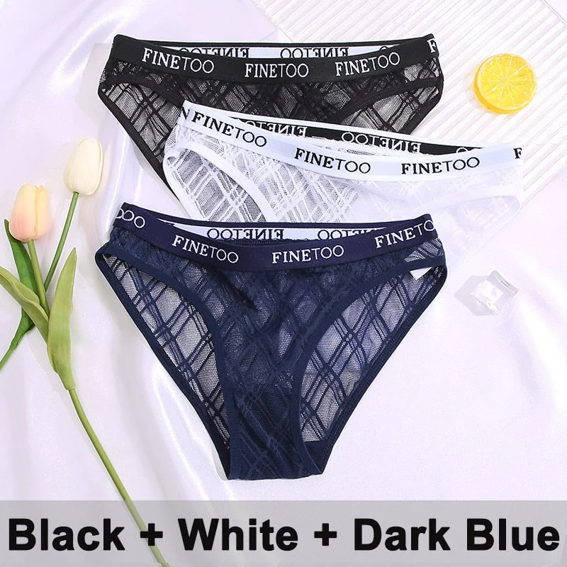 3PCS/Set Lace Panties Women's Lingerie Underwear Perspective Sexy Panties Female Underpanties Grid Mesh Design Briefs Pantys