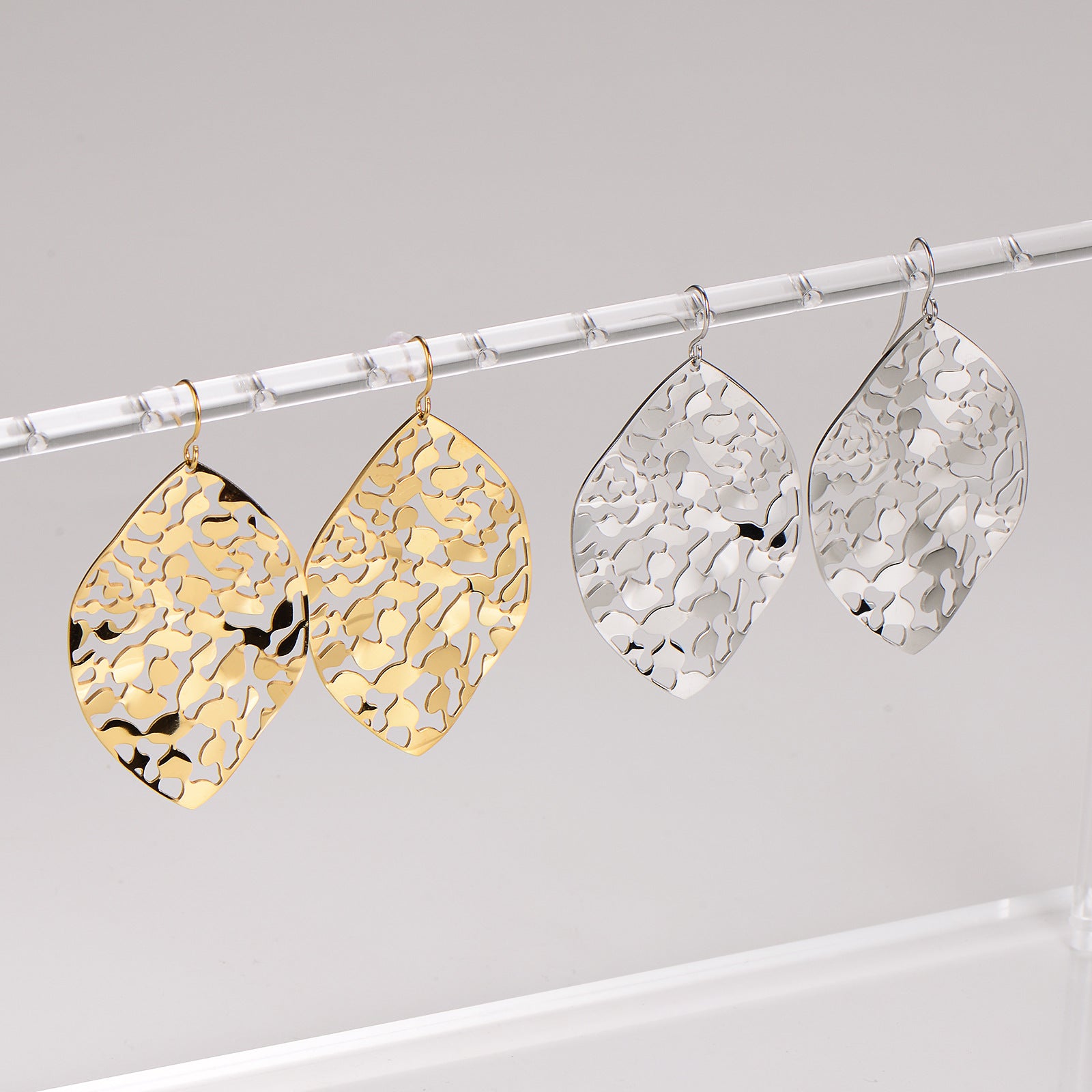 Aml Stainless Steel Trendy Fashion Hollow Leaf Geometric Shape Design Earrings