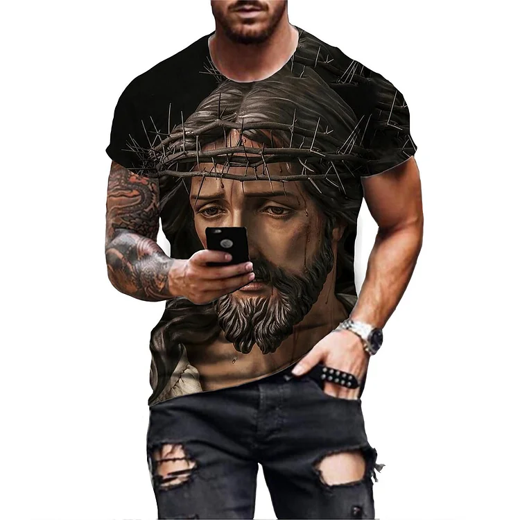 Jesus 3D Printed Men's Short Sleeve T-shirts at Hiphopee