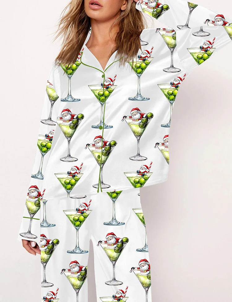 Women's Santa Wine Art Pajama Set