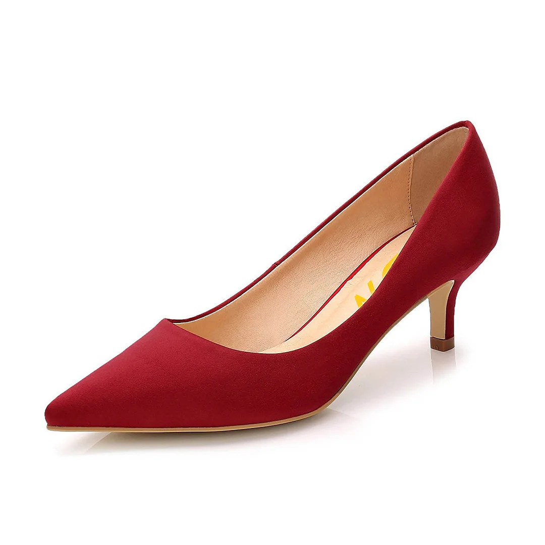 YDN Simple Pointed Toe Women's Red Pumps with Kitten Heel
