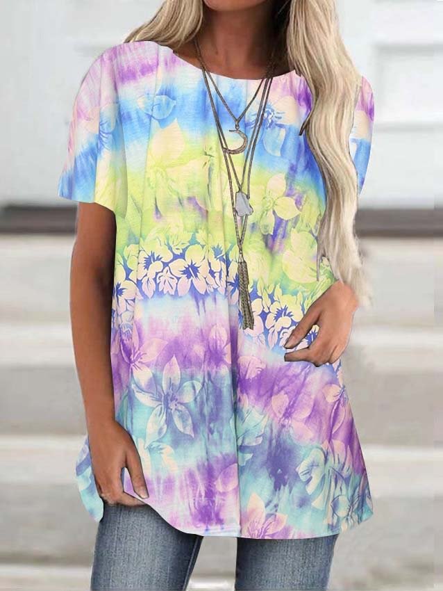 Women's Scoop Neck Short Sleeve Printed Tops