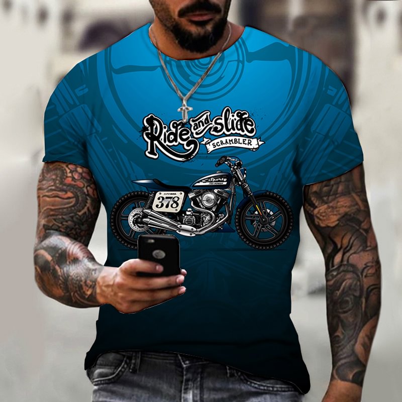 Retro Motorcycle Patterns Series Summer Loose Short Sleeve Men's T-Shirts-VESSFUL