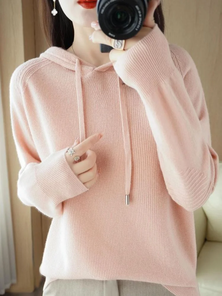 Women's Hooded Loose Fitting Long Sleeved Casual Coat Sweater