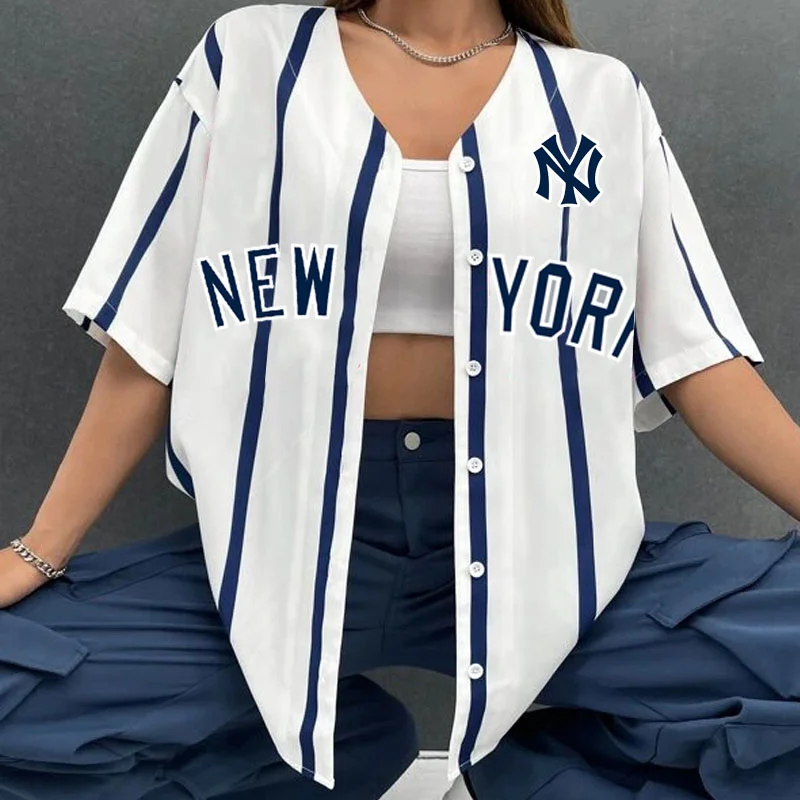 Women's Casual Loose Support New York Yankees Baseball Shirt